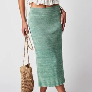 [Free People] Green Golden Hour Knit Side Slit Sweater Skirt Midi Size Large L
